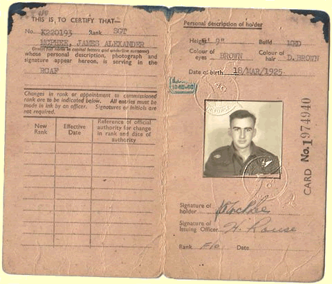 RAF Identity Card fro Sergeant Jim Mcphee